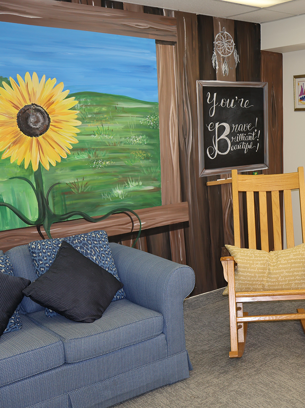 Child-friendly room with colorful decorations and seating.