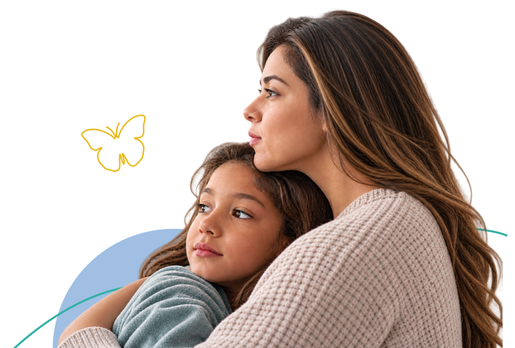 Mother comforting her daughter.