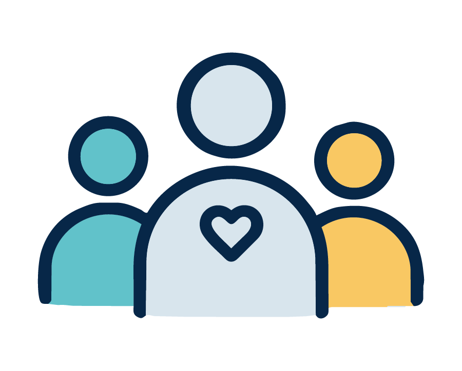 Illustration of three people representing community support.