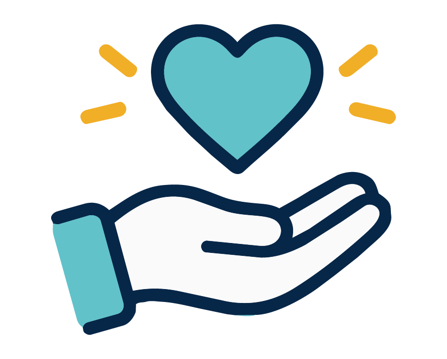 Illustration of a hand holding a heart.