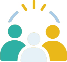 Illustration of a group of people beneath rays of light